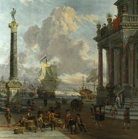 Abraham Storck Southern harbour scene with merchants oil painting image